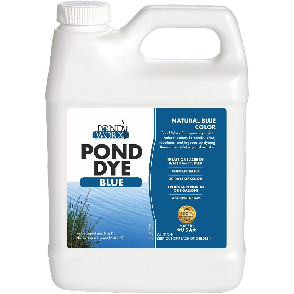 Pond Worx Blue Lake and Pond Dye - 4X Concentrated Liquid Pond Colorant - Treats up to 1 Acre - 1 Quart