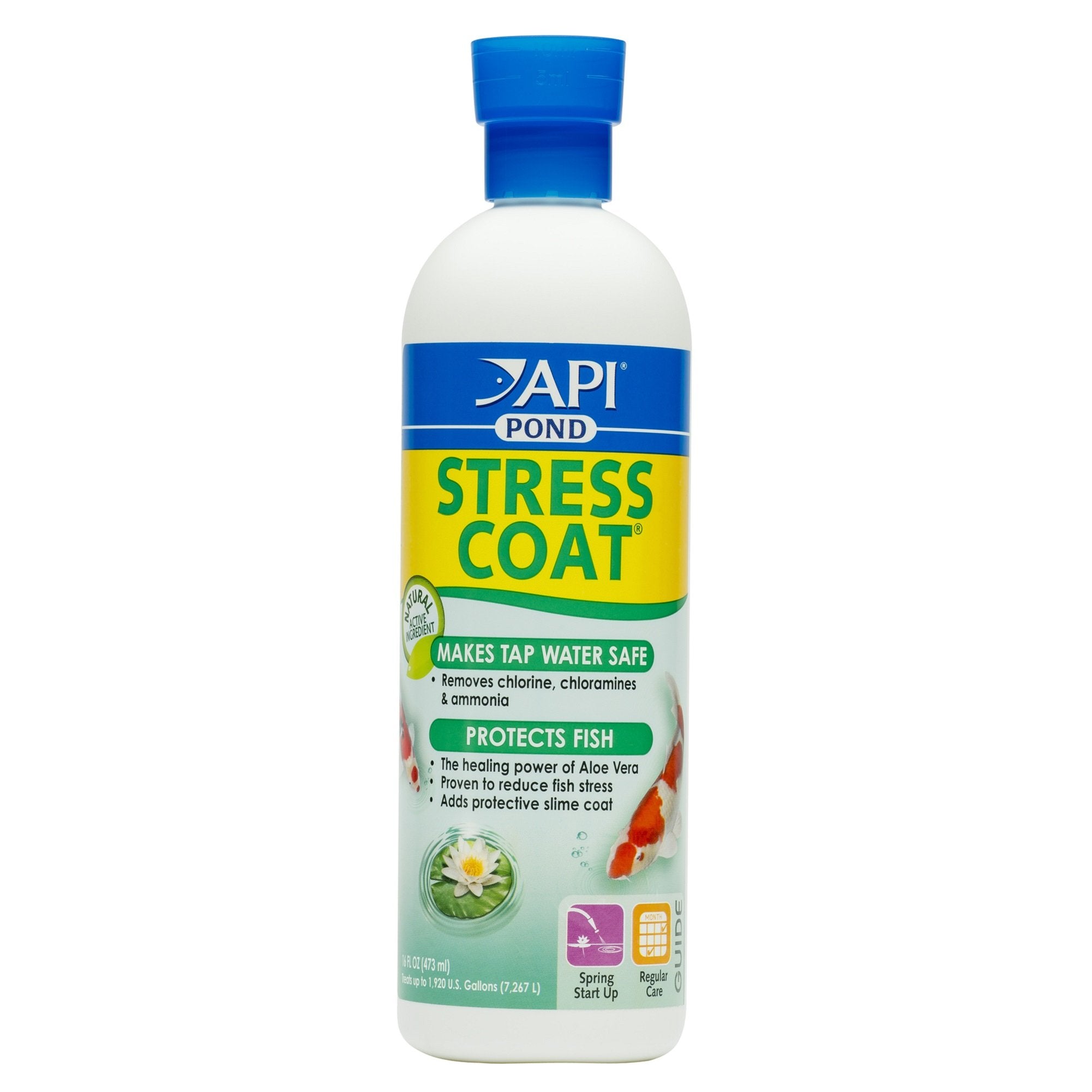 API POND STRESS COAT (32 fl oz) Pond Water Conditioner - Quickly Makes Tap Water Safe for Fish & Plants - Up to 3840 Gallons - Removes Chlorine, Ammonia & More - Aloe Vera - Natural Active Ingredient