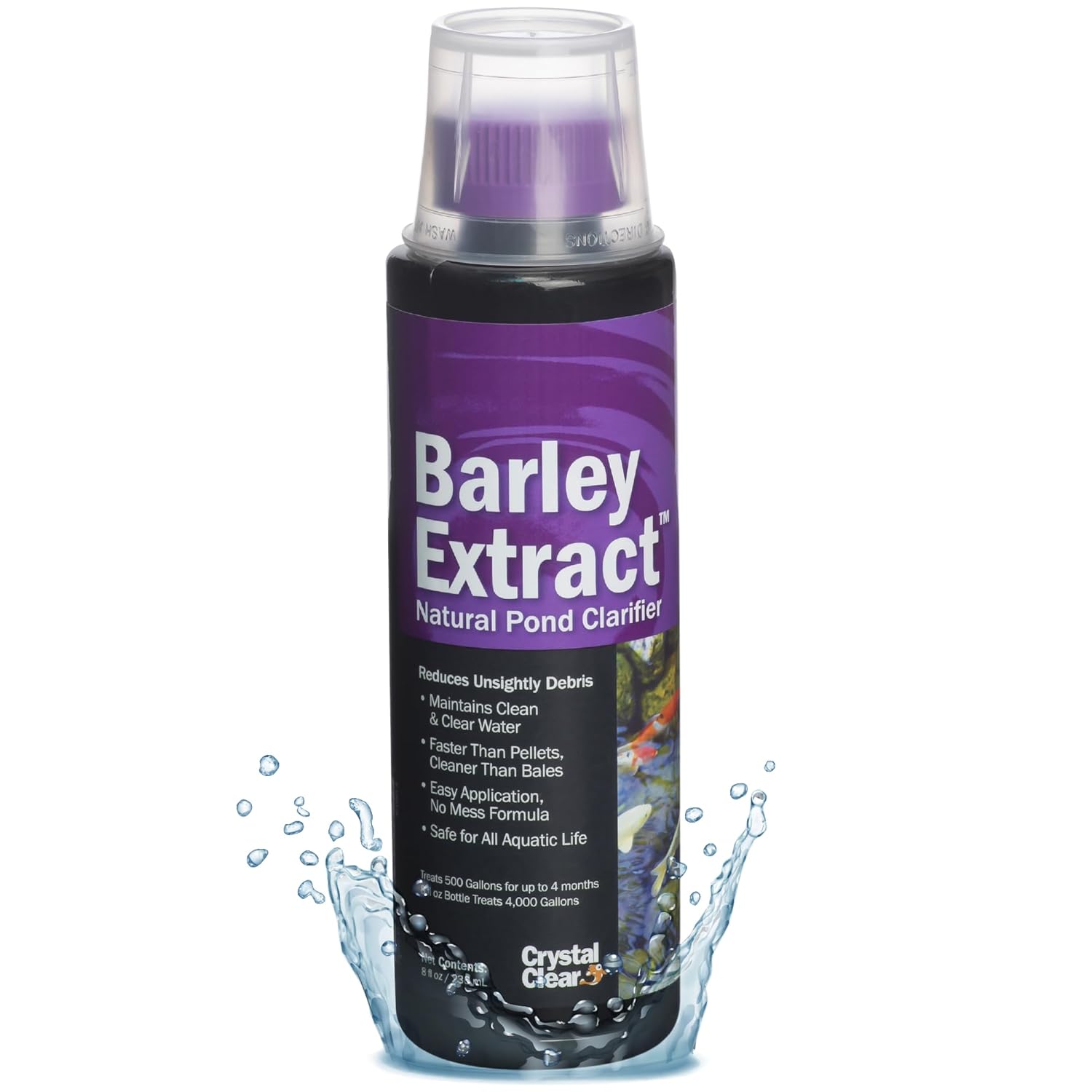 CrystalClear Barley Extract Pond Treatment – Natural Water Clarifier for Fountains, Water Gardens & Koi Ponds, Clears Cloudiness, Fish & Plant Safe, 16 Ounces