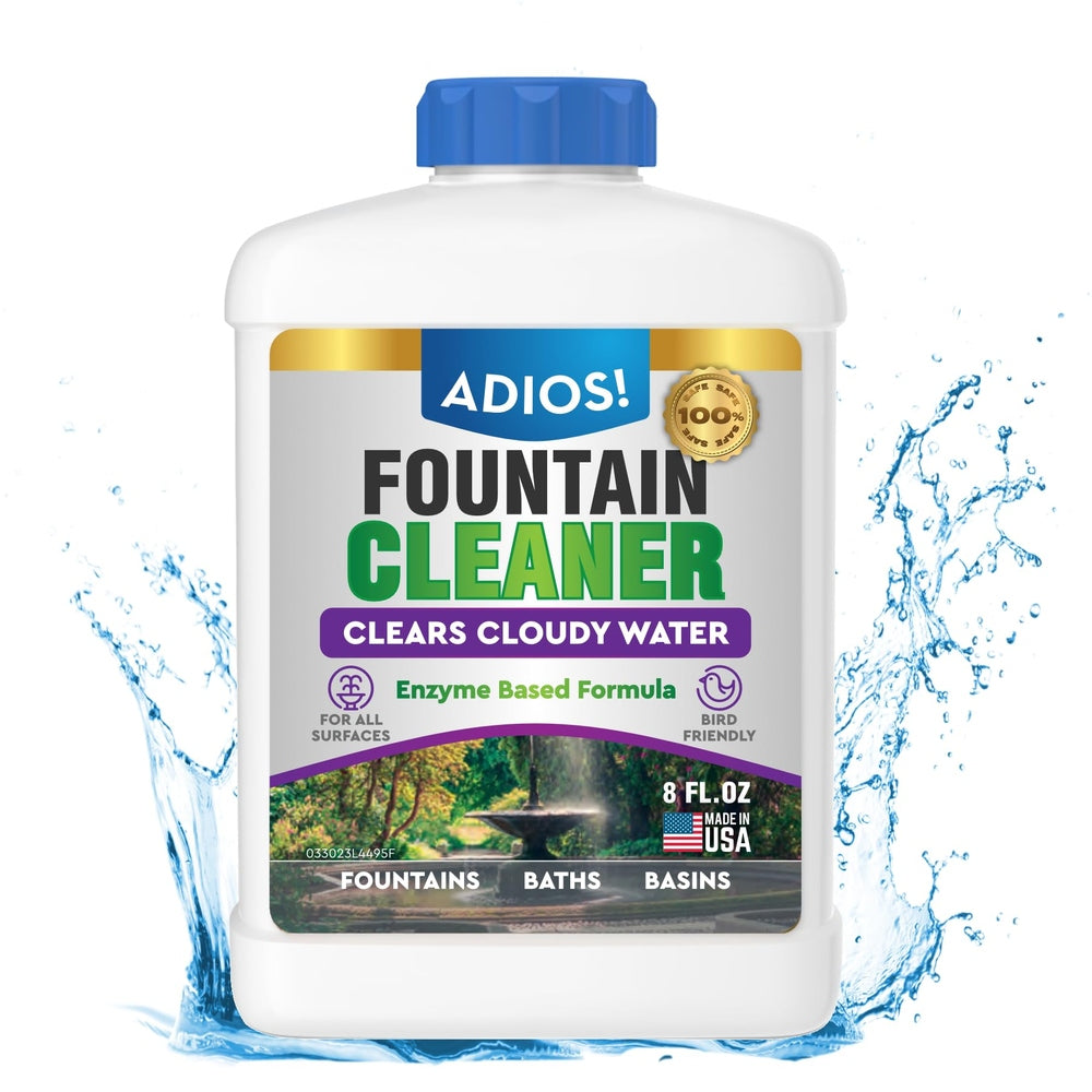 Adios! Fountain Cleaner and Clarifier for Outdoor and Indoor Fountains – Safe for Plastic, Metal, Glass and Stone (16oz)