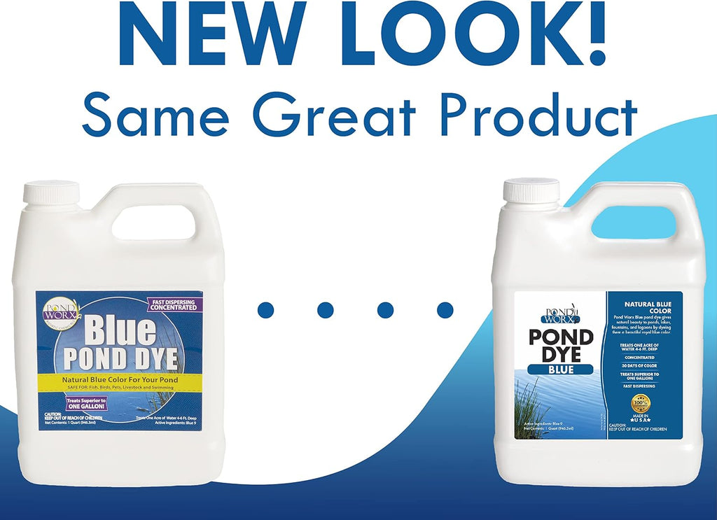 Pond Worx Blue Lake and Pond Dye - 4X Concentrated Liquid Pond Colorant - Treats up to 1 Acre - 1 Quart
