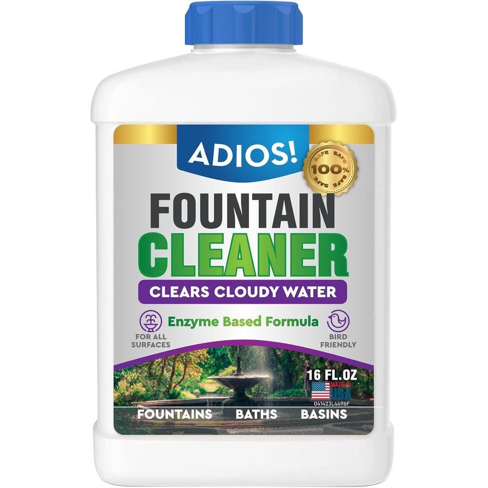 Adios! Fountain Cleaner and Clarifier for Outdoor and Indoor Fountains – Safe for Plastic, Metal, Glass and Stone (16oz)