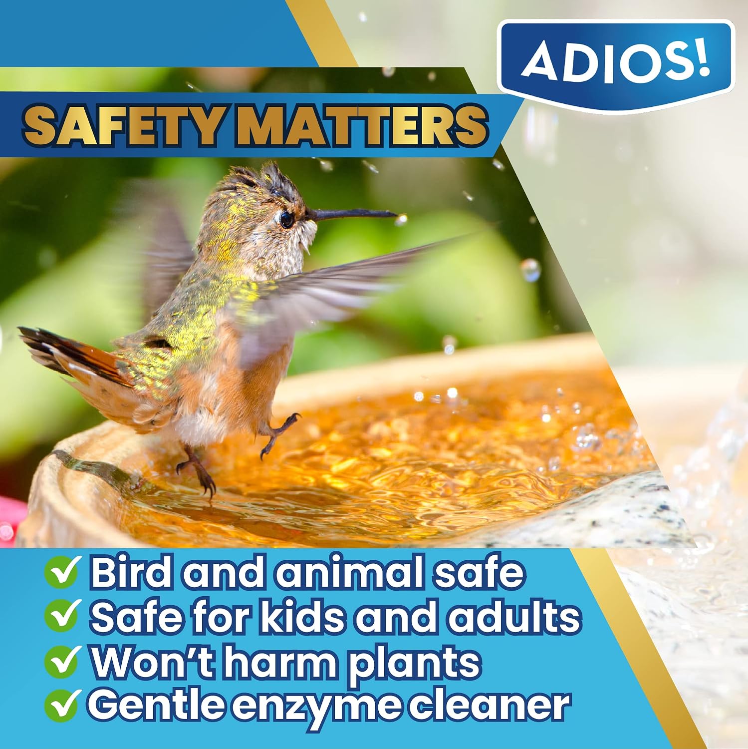 Adios! Fountain Cleaner and Clarifier for Outdoor and Indoor Fountains – Safe for Plastic, Metal, Glass and Stone (16oz)