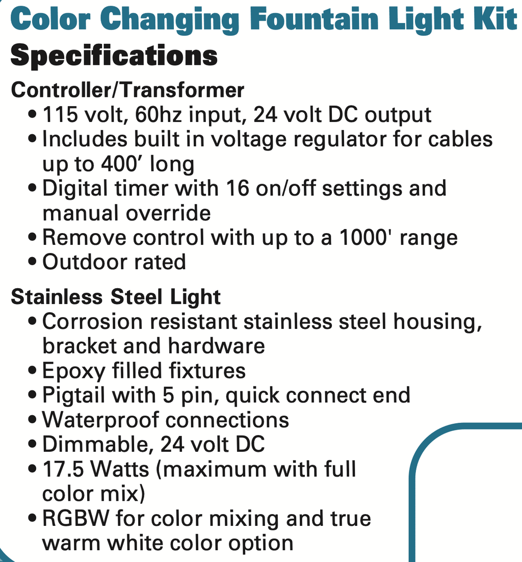 EasyPro: RGB4- Aqua Shine Four Light Color Changing LED Fountain kit